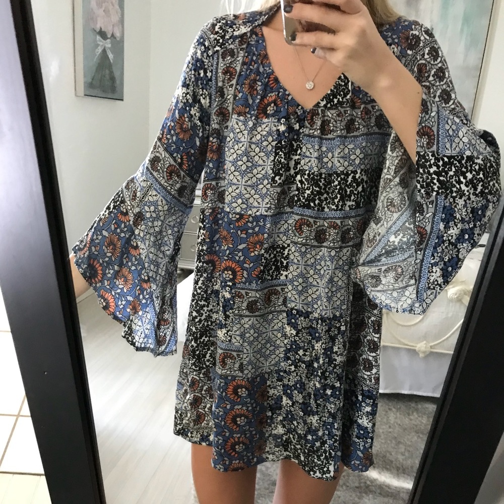 Patterned, Bell Sleeve Dress